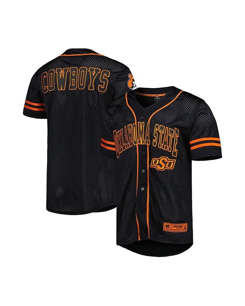 Men's Black Oklahoma State Cowboys Free Spirited Mesh Button-Up Baseball Jersey $33.75 Jersey