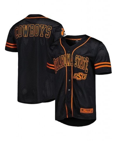 Men's Black Oklahoma State Cowboys Free Spirited Mesh Button-Up Baseball Jersey $33.75 Jersey