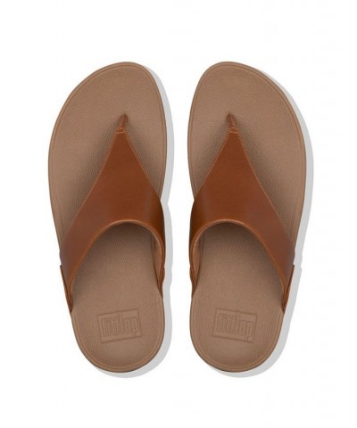 Women's Lulu Leather Toe-Thongs Sandals Tan/Beige $50.35 Shoes