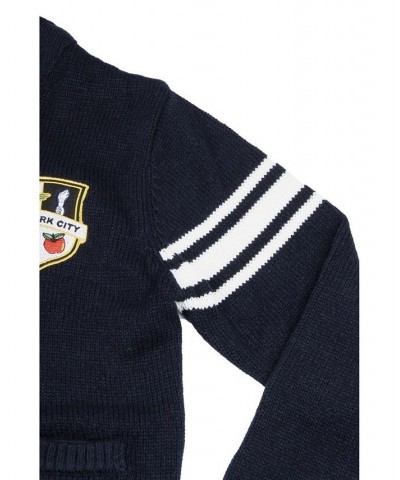 Men's Shawl Collar Heavy Gauge Cardigan with City Patch Blue $32.99 Sweaters