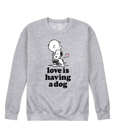 Men's Peanuts Love is Having a Dog Fleece Sweatshirt Gray $30.79 Sweatshirt