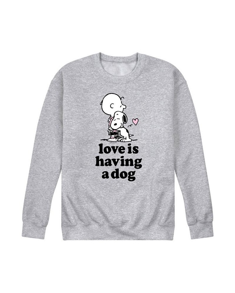 Men's Peanuts Love is Having a Dog Fleece Sweatshirt Gray $30.79 Sweatshirt