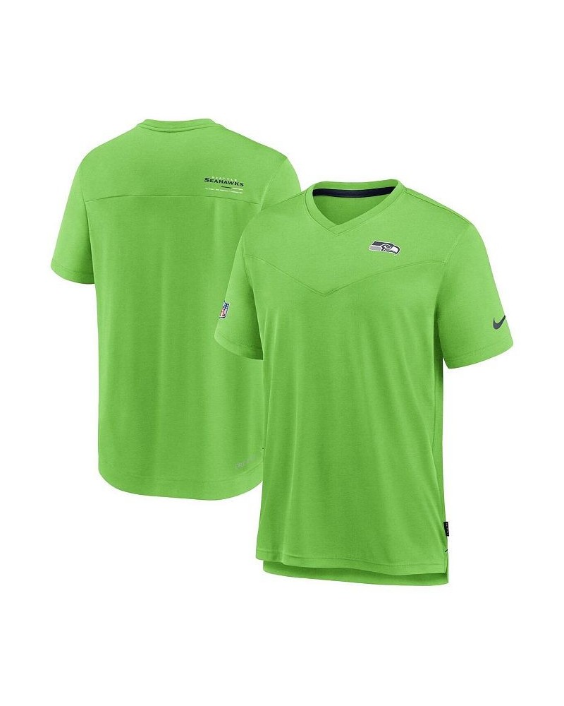 Men's Neon Green Seattle Seahawks 2022 Sideline Coach Chevron Lock Up Performance V-Neck T-shirt $23.97 T-Shirts