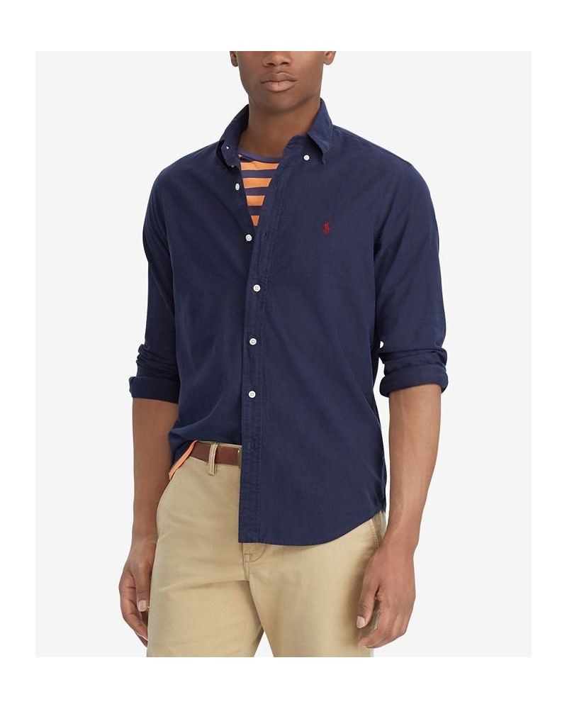 Men's Big and Tall Classic Fit Garment-Dyed Long-Sleeve Oxford Shirt RL Navy $56.70 Shirts
