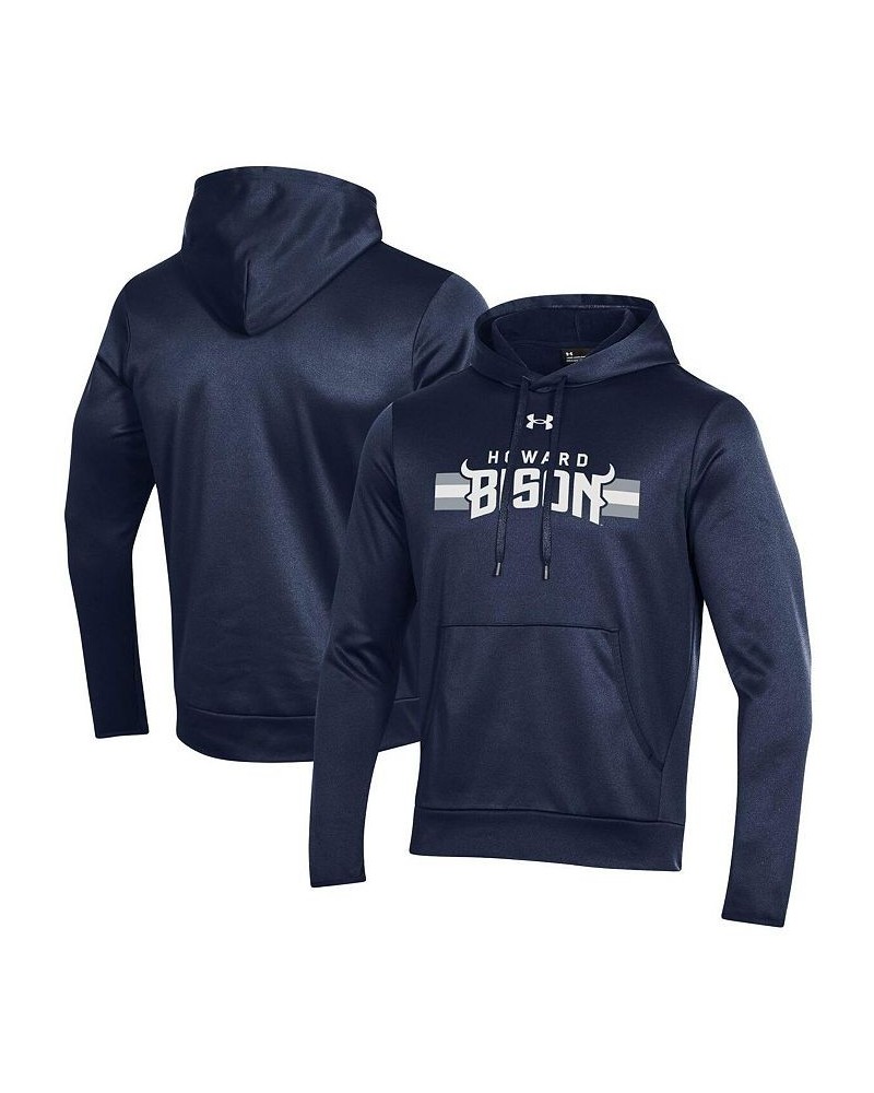 Men's Navy Howard Bison Logo Stripe Fleece Pullover Hoodie $45.00 Sweatshirt