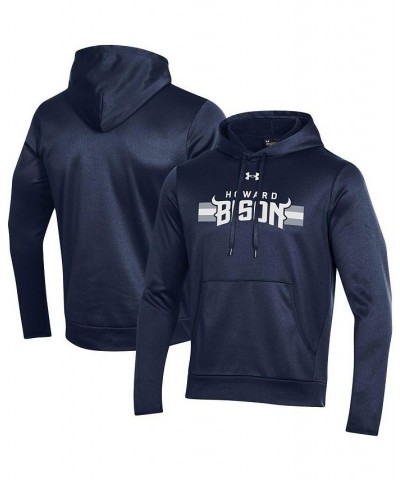 Men's Navy Howard Bison Logo Stripe Fleece Pullover Hoodie $45.00 Sweatshirt