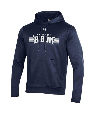 Men's Navy Howard Bison Logo Stripe Fleece Pullover Hoodie $45.00 Sweatshirt