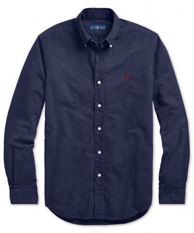 Men's Big and Tall Classic Fit Garment-Dyed Long-Sleeve Oxford Shirt RL Navy $56.70 Shirts