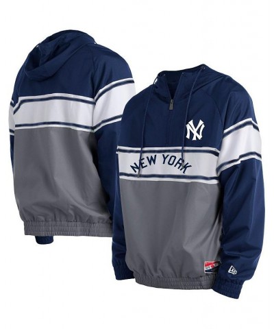 Men's Navy New York Yankees Ripstop Raglan Quarter-Zip Hoodie $42.00 Jackets