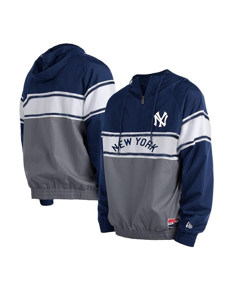 Men's Navy New York Yankees Ripstop Raglan Quarter-Zip Hoodie $42.00 Jackets