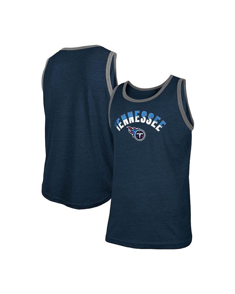 Men's Heathered Navy Tennessee Titans Ringer Tri-Blend Tank Top $16.73 T-Shirts