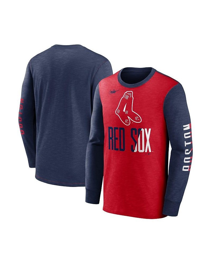 Men's Red, Navy Boston Red Sox Cooperstown Collection Rewind Splitter Slub Long Sleeve T-shirt $30.59 T-Shirts