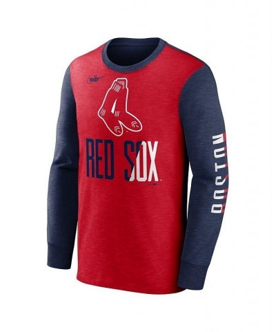 Men's Red, Navy Boston Red Sox Cooperstown Collection Rewind Splitter Slub Long Sleeve T-shirt $30.59 T-Shirts