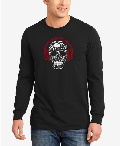 Men's Music Notes Skull Word Art Long Sleeves T-shirt Black $16.40 T-Shirts