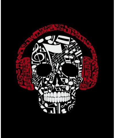 Men's Music Notes Skull Word Art Long Sleeves T-shirt Black $16.40 T-Shirts