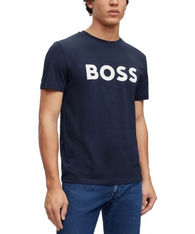 BOSS Men's Cotton-Jersey T-shirt with Rubber-Print Logo Blue $29.24 T-Shirts