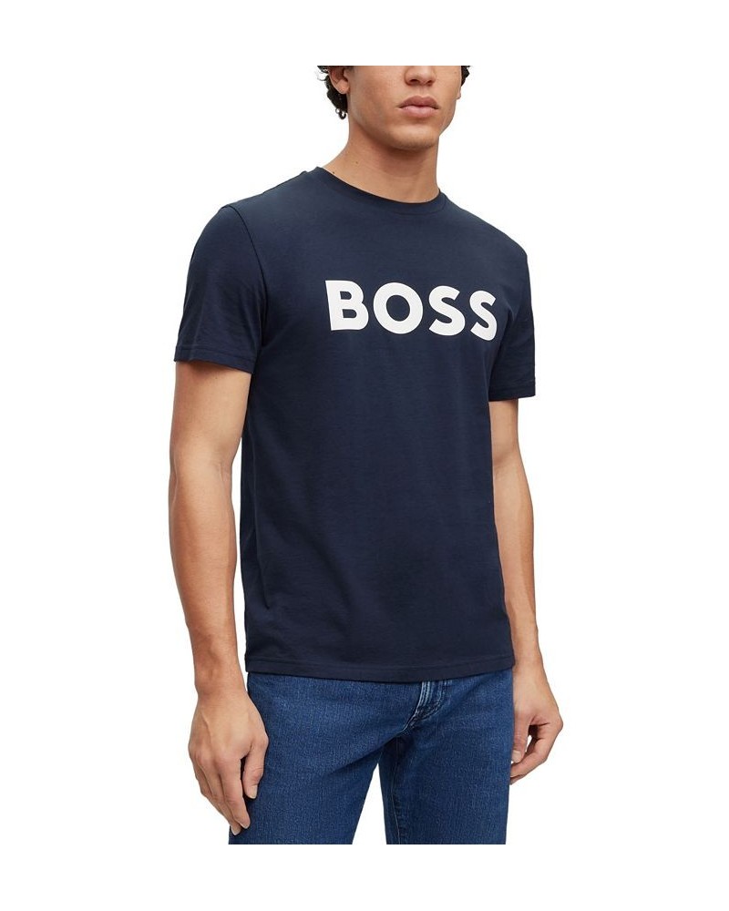 BOSS Men's Cotton-Jersey T-shirt with Rubber-Print Logo Blue $29.24 T-Shirts