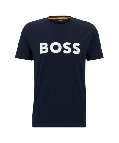 BOSS Men's Cotton-Jersey T-shirt with Rubber-Print Logo Blue $29.24 T-Shirts