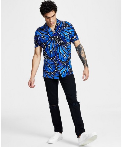 Men's Regular-Fit Butterfly Short-Sleeve Shirt Blue $21.00 Shirts