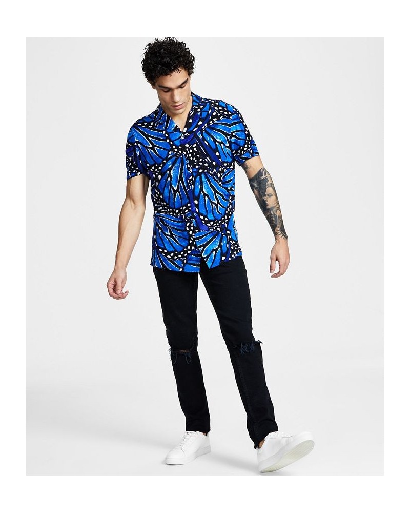 Men's Regular-Fit Butterfly Short-Sleeve Shirt Blue $21.00 Shirts