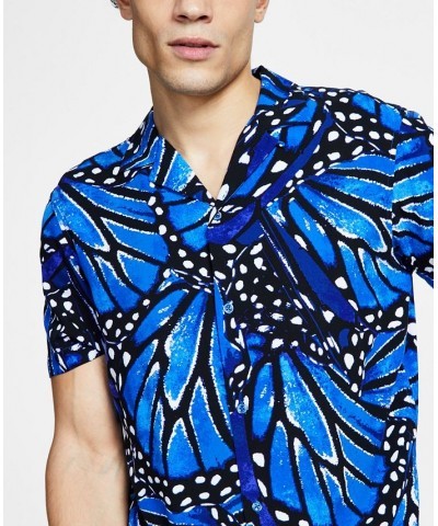 Men's Regular-Fit Butterfly Short-Sleeve Shirt Blue $21.00 Shirts