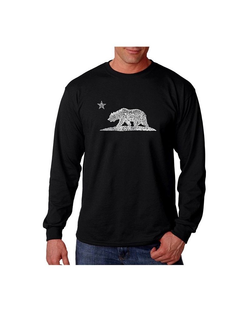 Men's Word Art Long Sleeve T-Shirt- California Bear Black $23.59 T-Shirts