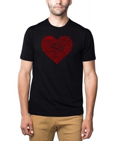 Men's Premium Blend Word Art Country Music Heart T-shirt Black $23.39 T-Shirts