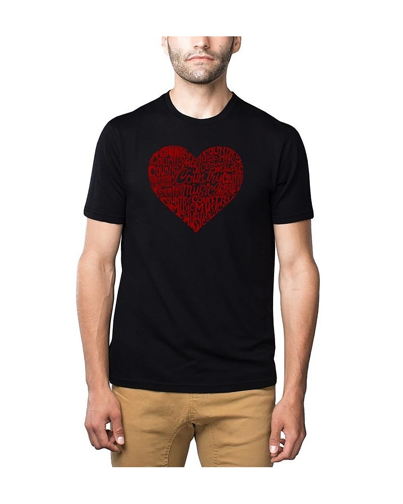 Men's Premium Blend Word Art Country Music Heart T-shirt Black $23.39 T-Shirts