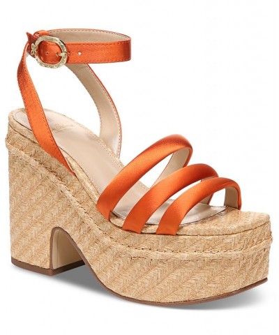 Tibby Raffia Platform Wedge Sandals Orange $48.00 Shoes