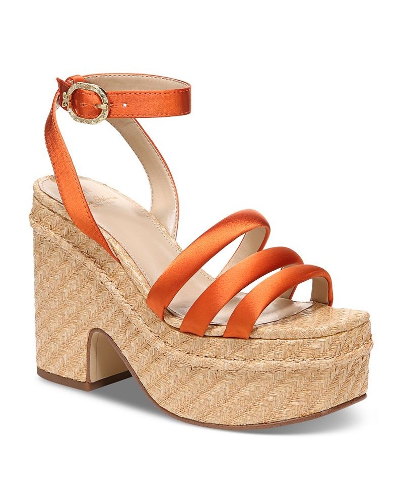 Tibby Raffia Platform Wedge Sandals Orange $48.00 Shoes