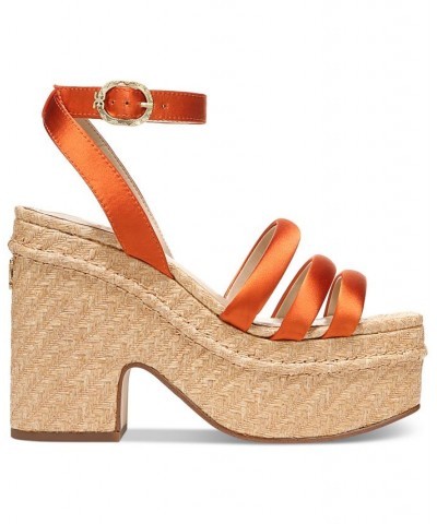 Tibby Raffia Platform Wedge Sandals Orange $48.00 Shoes