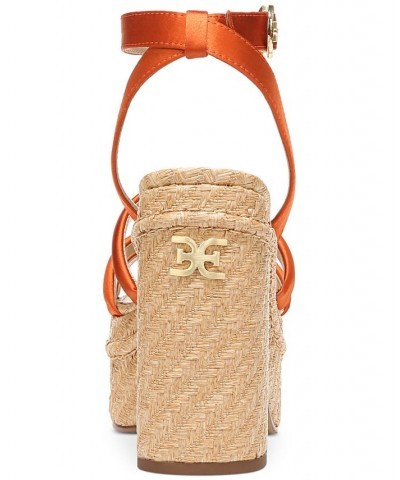 Tibby Raffia Platform Wedge Sandals Orange $48.00 Shoes