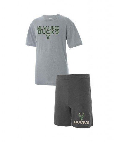 Men's Gray, Heathered Charcoal Big and Tall Milwaukee Bucks T-shirt and Shorts Sleep Set $29.40 Pajama