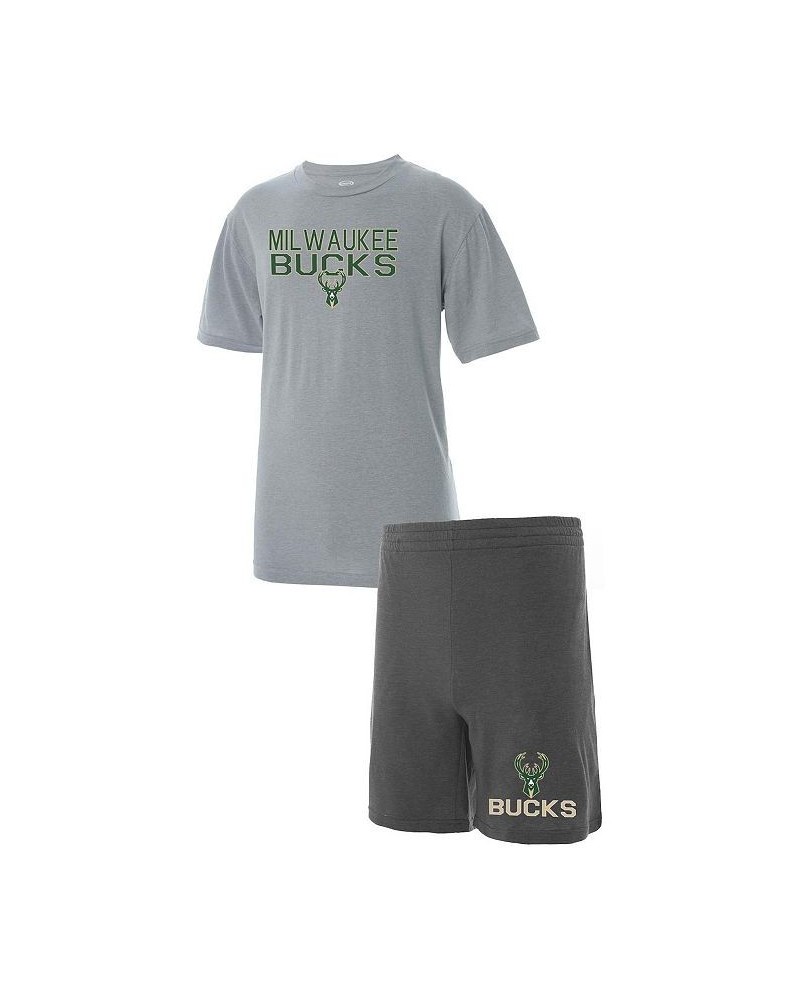 Men's Gray, Heathered Charcoal Big and Tall Milwaukee Bucks T-shirt and Shorts Sleep Set $29.40 Pajama