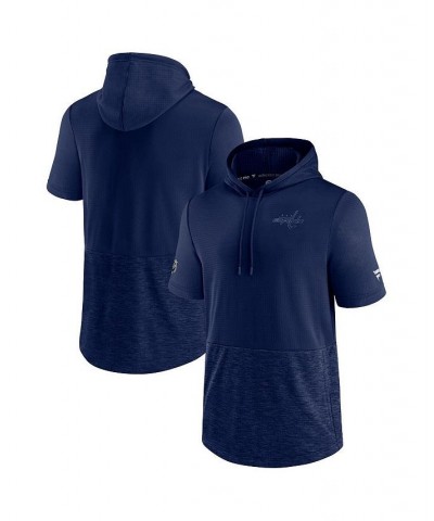 Men's Branded Navy Washington Capitals Authentic Pro Travel and Training Short Sleeve Pullover Hoodie $34.31 Sweatshirt