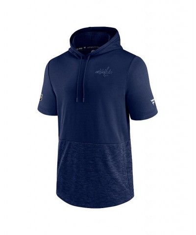 Men's Branded Navy Washington Capitals Authentic Pro Travel and Training Short Sleeve Pullover Hoodie $34.31 Sweatshirt