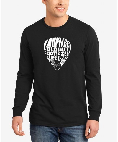 Men's Guitar Pick Word Art Long Sleeve T-shirt Black $20.79 T-Shirts