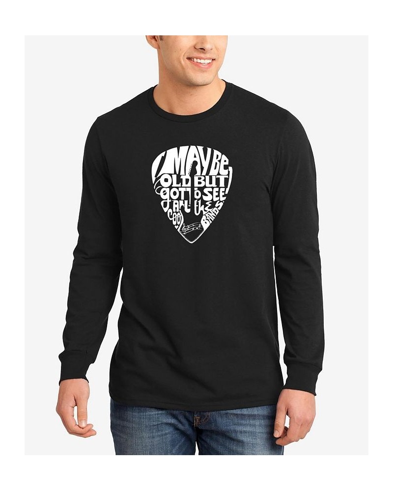 Men's Guitar Pick Word Art Long Sleeve T-shirt Black $20.79 T-Shirts