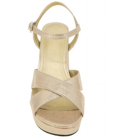 Women's Reeva Criss-Cross Platform Dress Sandals Yellow $32.70 Shoes