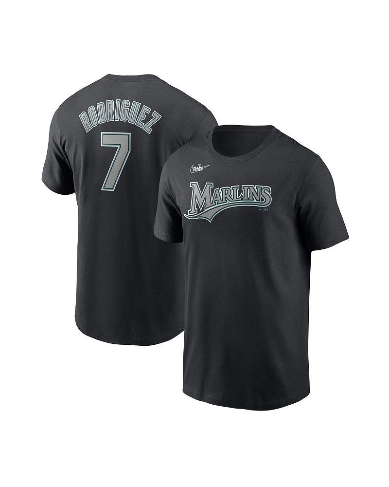 Men's Ivan Rodriguez Black Florida Marlins Cooperstown Collection Name and Number T-shirt $26.99 T-Shirts