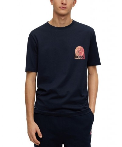 BOSS Men's Cotton-Jersey Front Rear Printed T-shirt Blue $41.34 T-Shirts