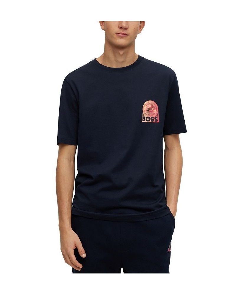 BOSS Men's Cotton-Jersey Front Rear Printed T-shirt Blue $41.34 T-Shirts