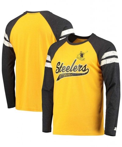Men's Gold-Tone, Black Pittsburgh Steelers Throwback League Raglan Long Sleeve Tri-Blend T-shirt $35.09 T-Shirts