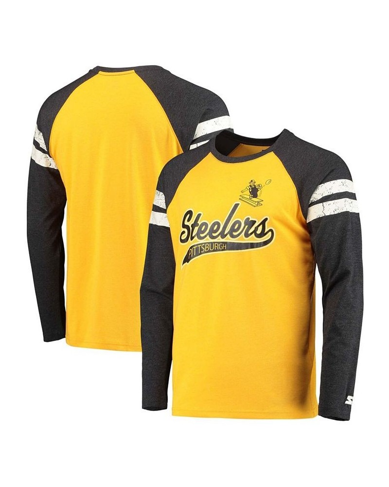 Men's Gold-Tone, Black Pittsburgh Steelers Throwback League Raglan Long Sleeve Tri-Blend T-shirt $35.09 T-Shirts