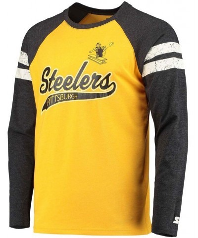 Men's Gold-Tone, Black Pittsburgh Steelers Throwback League Raglan Long Sleeve Tri-Blend T-shirt $35.09 T-Shirts