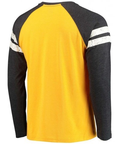 Men's Gold-Tone, Black Pittsburgh Steelers Throwback League Raglan Long Sleeve Tri-Blend T-shirt $35.09 T-Shirts