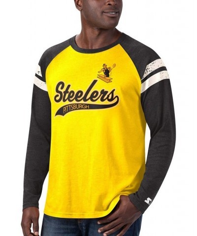 Men's Gold-Tone, Black Pittsburgh Steelers Throwback League Raglan Long Sleeve Tri-Blend T-shirt $35.09 T-Shirts