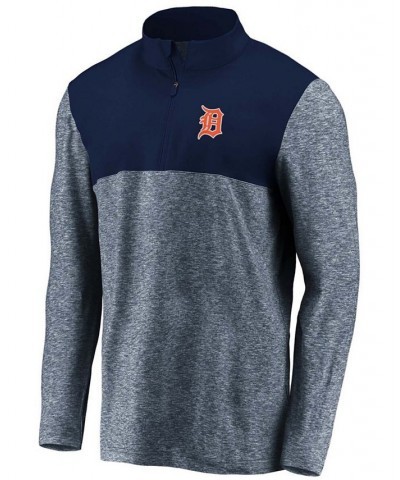 Men's Navy Detroit Tigers Iconic Marble Clutch Half-Zip Jacket $45.89 Sweatshirt