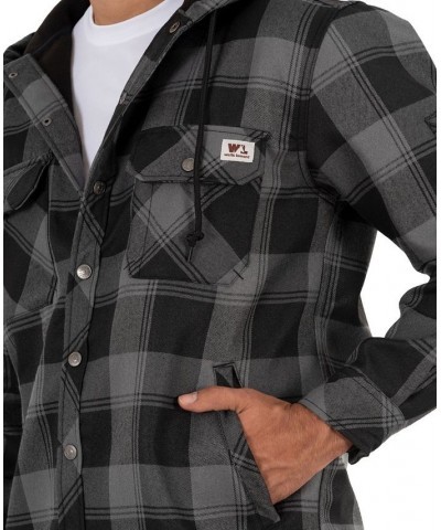 Men's Yarn Dye Twill Polar Fleece Flannel Bonded Overshirt Jacket with Hoodie Black $28.00 Jackets