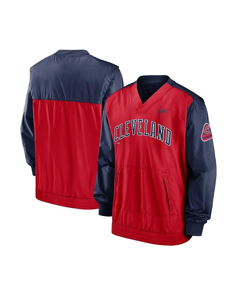 Men's Red, Navy Cleveland Indians Cooperstown Collection V-Neck Pullover $41.80 Sweatshirt